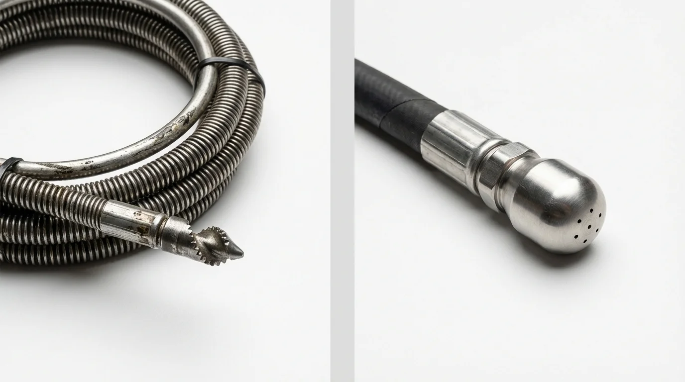 Drain snake cable and hydro jetting nozzle used for drain cleaning in Lemont, IL