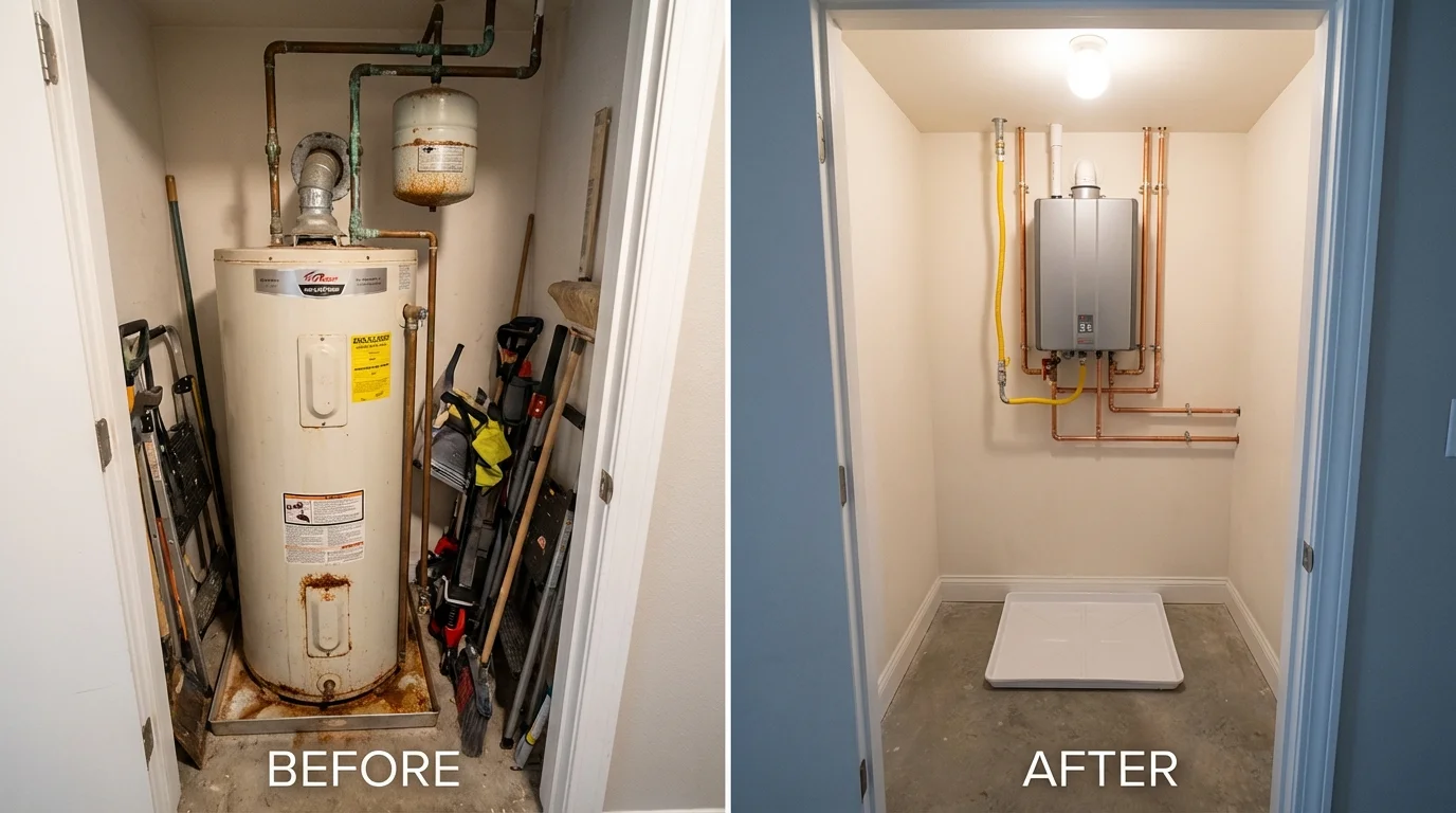 Tank water heater versus wall-mounted tankless unit comparison for Lemont, IL homeowners